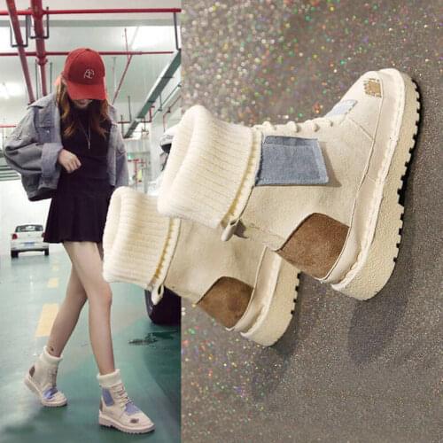 High-top Winter Women Boots 2020 Autumn Plus Velvet Women Shoes To Keep Warm Single Snow Boots Patchwork Flat with Shoes Size
