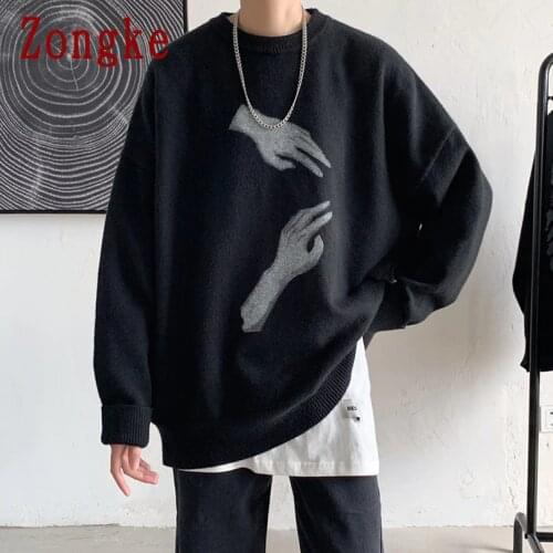 Zongke Black Fashion Sweater Men Knited Sweaters Vintage Men Harajuku Clothes M-2XL 2021 Autumn Winter New Arrivals