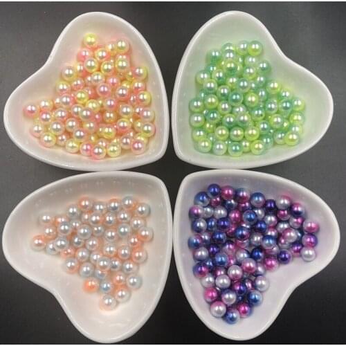 100pcs 8mm non-porous Double color iridescence pearl round acrylic imitation pearl DIY handmade jewelry sewing decorative Nails