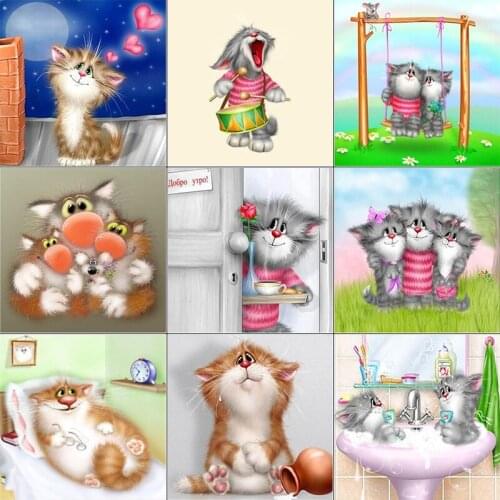 Animal 5D DIY Diamond Painting Cartoon Cat 3D Diamond Embroidery Cross Stitch Mosaic Needlework Home Decor Full Square