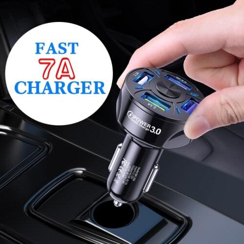 4 Port QC3.0 Fast Car Charger For Iphone 12 11 XR XS Max Pro Samsung A10 Xiaomi 8 Led Light Dispaly Car Usb Charger