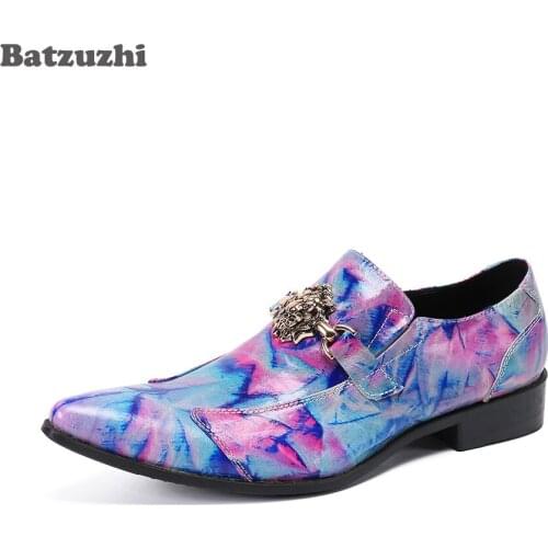 Batzuzhi Italian Style Mens Shoes Handmade Multi Genuine Leather Dress Shoes Men Pointed Toe Party and Wedding Shoes Men, 38-46