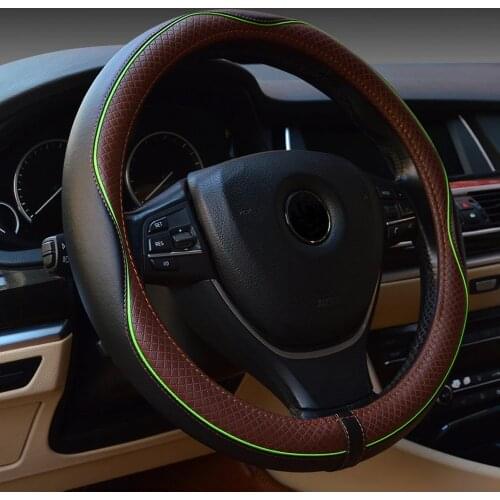 Genuine Leather Car Steering Wheel Cover Black Fashion Line Elegant Luxury Wheel Covers 38CM Universal Car Styling
