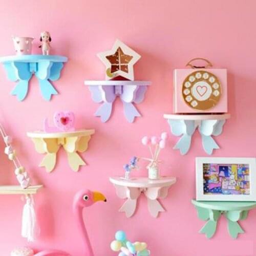 Wooden Bow Shelf Wall-Mounted Cosmetic Storage Rack Kids Room Decoration Organizer Holder Wall Shelves for Bedroom Decor Frame