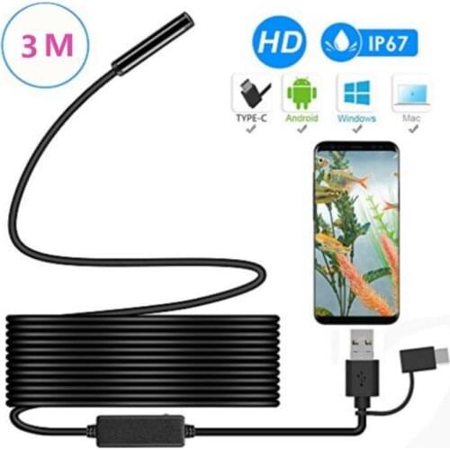 3-in-1 Hard Cable Endoscope USB Android Endoscope Camera 3m C-Type Detection Camera For PC Android Mobile Phone Tube Endoscope