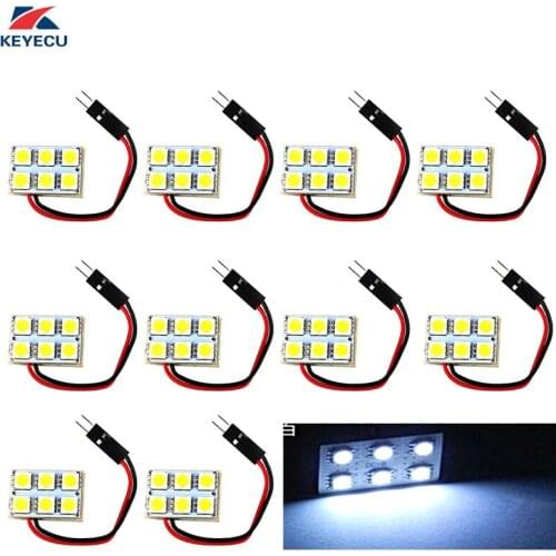 KEYECU 10PCS 12V White 5050 6SMD LED Panel Dome Light Lamp Auto Car Reading Interior Lamp With T10 Festoon Adapters