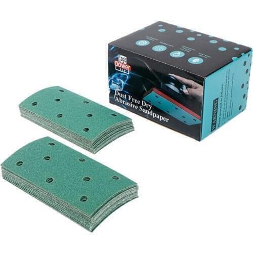 KJ-100PCS P600 Grit Sander Disc Rectangle Sandpaper Eight Hole Disk Sand Sheets Hook and Loop Sanding Disc Abrasives for Polish