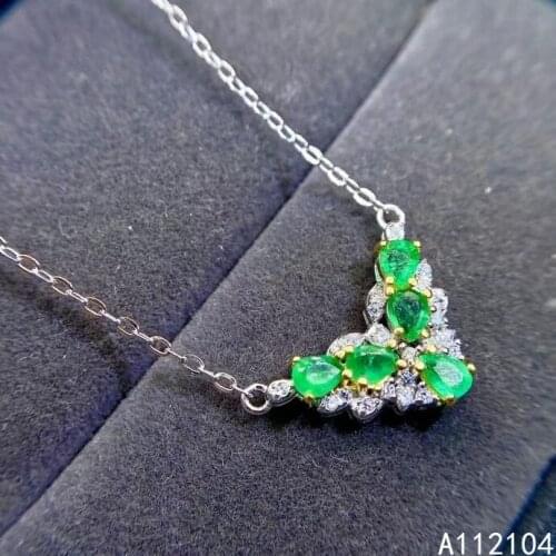 KJJEAXCMY fine jewelry 925 pure silver inlaid natural emerald women elegant fresh plant OL style gem Pendant Necklace chain supp
