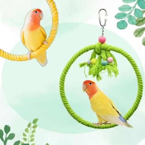 Pet Parrot Birds Cage Toy Cotton Rope Circle Ring Stand Chewing Bite Hanging Swing Climbing Play Toys for Cockatiel Parakeet