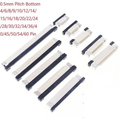 100 Pcs FPC Connector 0.50 mm 4 6 8 9 10 12 14 15 16 20 22 24 26 28 30 32 34 36 40 50 54 60 Pin Bottom Contact Right Angle SMD