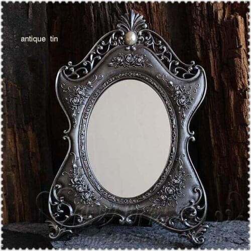 Susana Metal dressing table mirror retro-classical tin table one-sided cosmetic mirror European antique elliptical makeup mirror