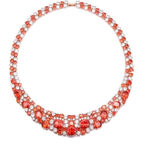 Cubic Zircon Fashion Necklace For Woman Jewelry Crystal Bright Party Gift Wine Red Gold White Color