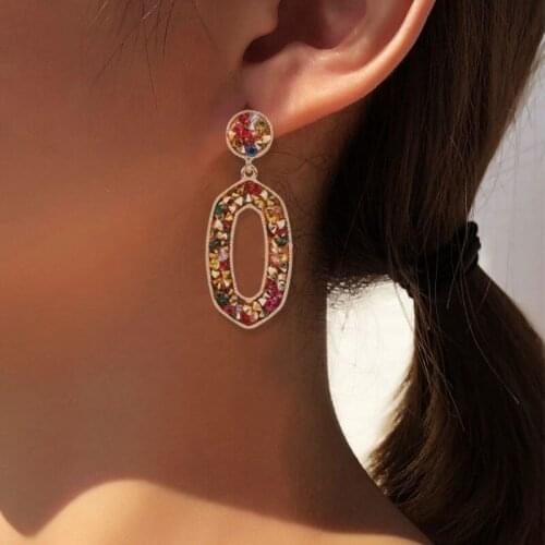 Fashion Personality Rhinestone Hollow Earrings Retro Alloy Oval Eardrop Womans Temperament Elegant Earring Party Wedding Jewelry