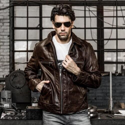 2020 Mens Cow Jakcet Spring High Quality Cattle Leather Black Jacket Motorcycle Rider Vintage Coat Free Shipping