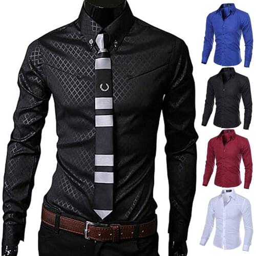 Mens Plaid Twill Print Casual Long Sleeve Dress Shirt Wrinkle-Free Slim Fit Button Down Shirts