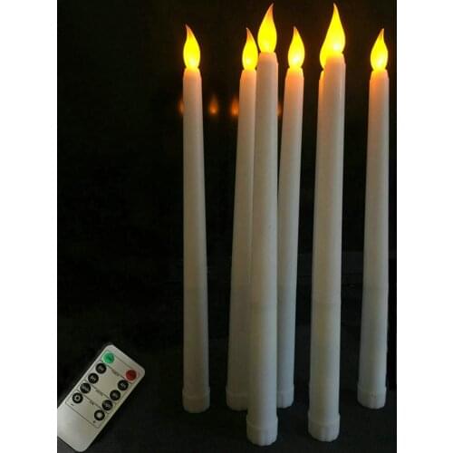 Set of 6 Remote controlled Led battery operated Flameless taper candle lamp candlestick Xmas wedding table Church Bar decor 28cm