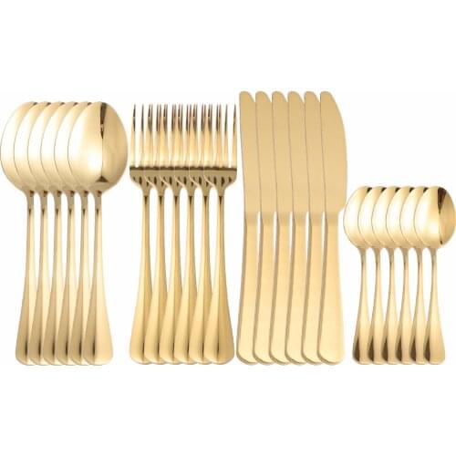 24Pcs Gold Stainless Steel Cutlery Tableware Set Dinnerware Party Flatware Set Wedding Forks Knives Spoons Set Home Silverware