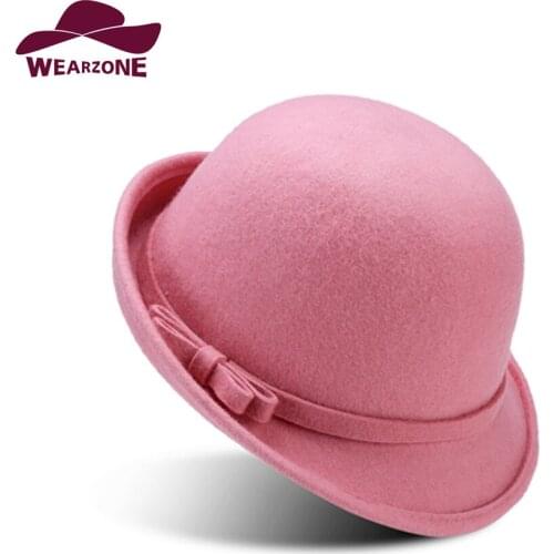 2017 New Winter Fedora Hats Wool Fedoras Womens-felt-hats Vintage church hats with big Bow cappello bombetta hats chapeau feutre