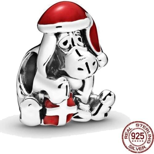 New 925 Sterling Silver Christmas Donkey Charm Beads Fit European Pandora Charms Bracelet Bangles Xmas Jewelry Gift
