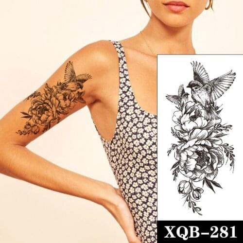 Plain Flower Art Temporary Tattoo Sticker Black Swallow Bird Branches Leaves Fake Tattoos Waterproof Tatoos Arm Large Size Women
