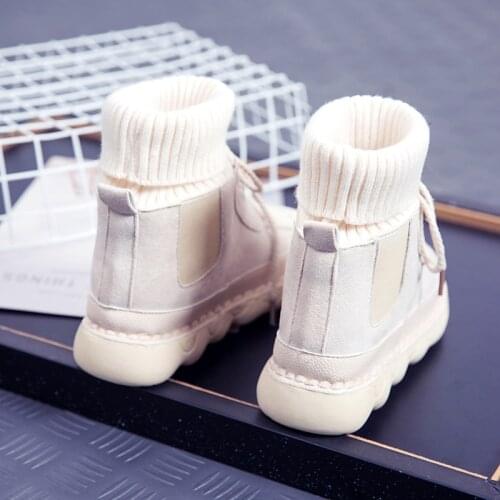 Autumn and Winter Womens High Top Boots Nubuck Plus Velvet Warm Casual Sneakers Round Toe Lace-Up Student Flat Boots