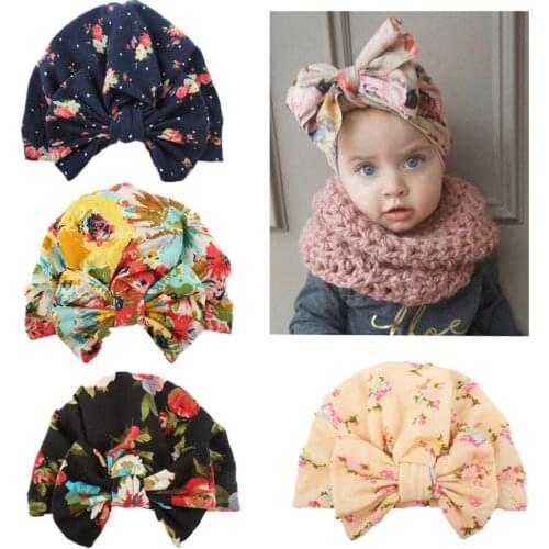 0-4Y Newborn Girl Flower Hats Baby Turban Kids Cotton Beanie Hat Toddler Winter Cap Lovely
