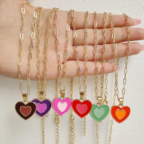Y2K Colorful Double Layer Love Heart Pendant Necklace For Women Girl Sweet Cute Gold Silver Color Metal Choker Necklaces Jewelry