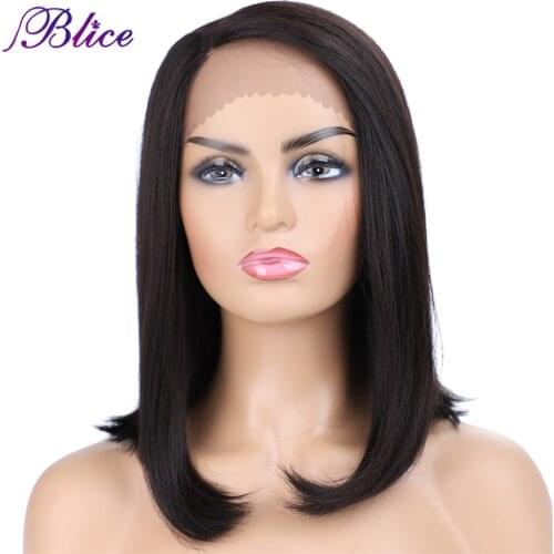 Blice 14“ Lace Frontal Wig Heat Resistant High Temperature Fiber Straight Lace Frontal Synthetic BoB Wigs For Women