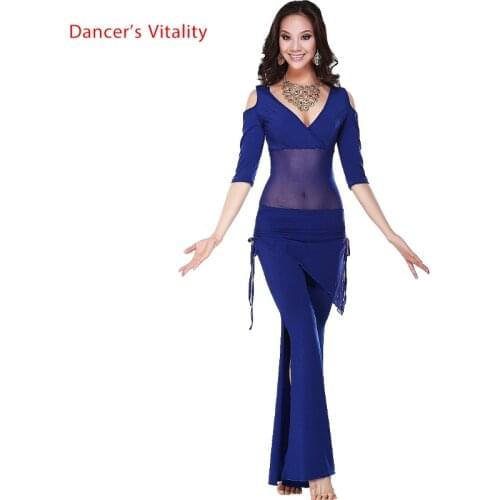 HOT SALE! milk silk and mesh belly dance suit top,wait hip scarf and trousers 3pcs belly dance set 5 colors M L XL