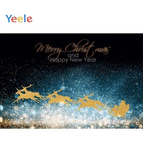 Christmas background Night sky garland reindeer sleigh street night light cottage Background for photo Studio Winter backdrop
