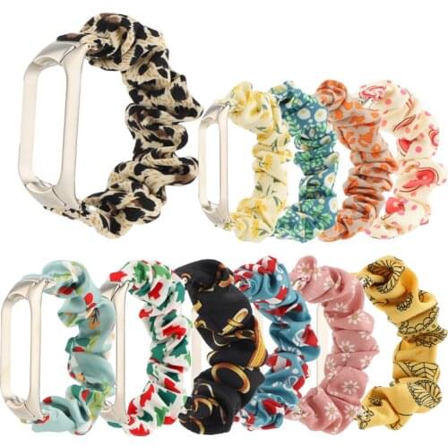 Leopard Scrunchie Elastic Fabric Watch Strap for Xiaomi Mi band 5 Watchband Women Girls Popular Gift Wrist Band Bracelet correa