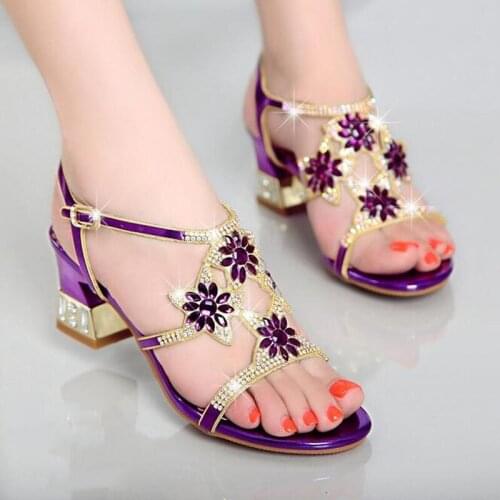 Women Summer Rhinestones Sandals fashion Open Toe shoes Designer Square heel Women new Style Gladiator Shoes