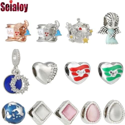 Seialoy 2pcs/lot Red & Green Christmas Heart Beads Camellia Fairy Bead Fit Charm Bracelets Necklace Jewelry Making Accessory