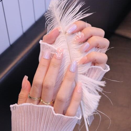 Removable Jelly Nail Piece with Glue 24pcs Adhesive Cute Manicure Patch Korean Style False Nails Save Time Nail Patch NE