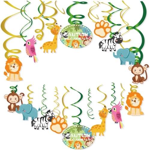 Jungle Animals Wild One Party Spiral Ceiling PVC Hanging Swirl Birthday Baby Shower Party Wall Decorations Party Supplies