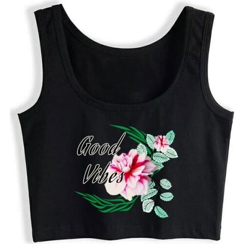 Crop Top Female Good vibes Basic Harajuku Cotton Tops Women