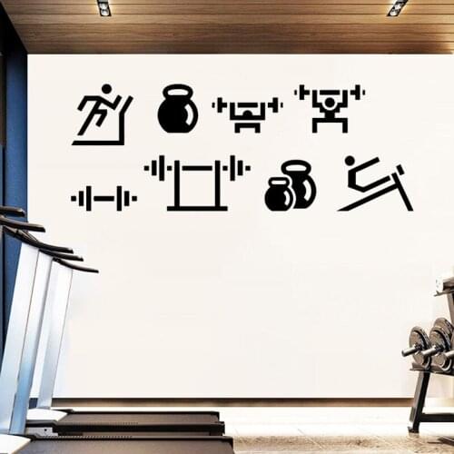 Gym Vinyl Wall Decal Fitness Club Stickers Healthy Lifestyle Home Decoration Sports Set Mural Running Weightlifting O122