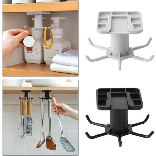 6 Claw Rotating Storage Hook Cabinet Storage Rack Wall Mounted Bath Kitchen Hooks Multi-purpose 360 Degree Rotating Storage Hook