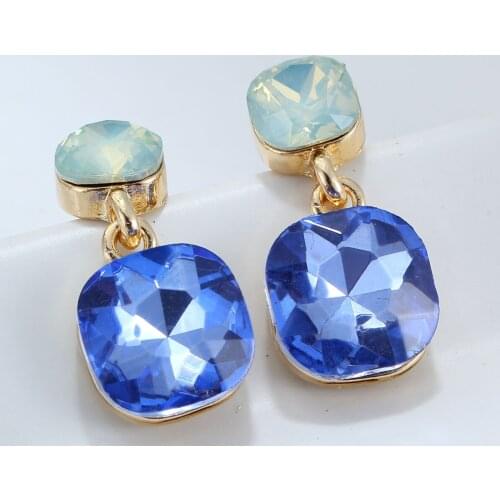 YaYi Jewelry Fashion BOHO Blue Glass Crystal Rhinestone Dangle WomenGun Black Plated Wear Ear Band Long Tassel Earrings