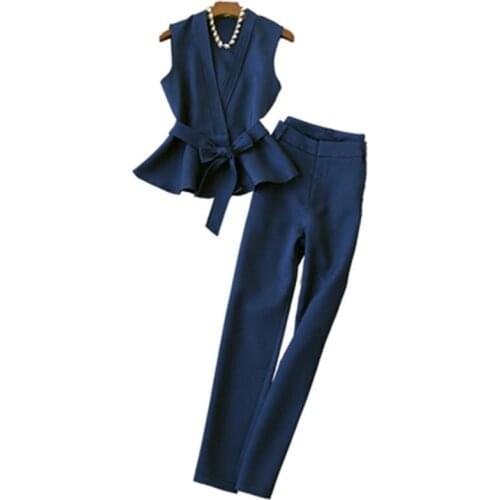 Fashion vest suit women summer new high-quality ladies temperament two-piece suit small incense sleeveless vest pants Sets