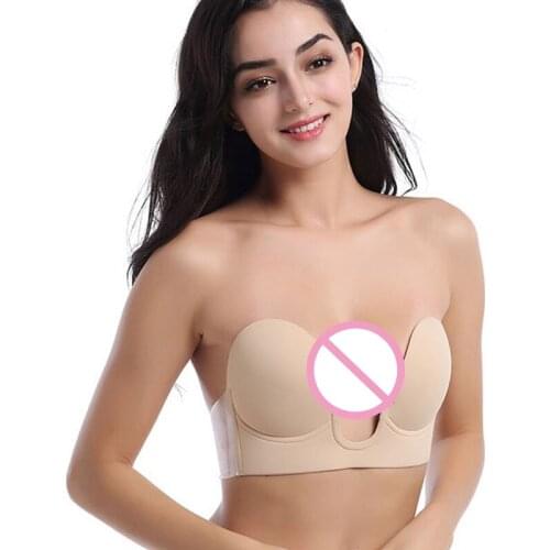 Women Invisible Strapless Silicone Sticky Bra Push Up Adhesive Breast Pad Reusable Backless Deep U-Shaped Underwear