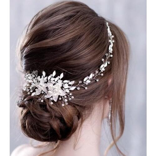 Silver color Crystal Pearl Bridal Headband tiara Wedding Hair Vine Headpiece Decorative Women Wedding Hair Jewelry Accessories