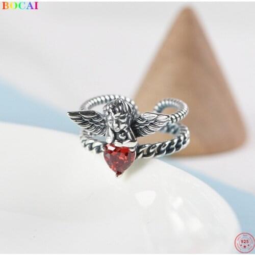 BOCAI S925 Sterling Silver Rings For Men Ane Women Thai Silver Ring Fashion Openings Satan Silver Ornament Male Money Ring