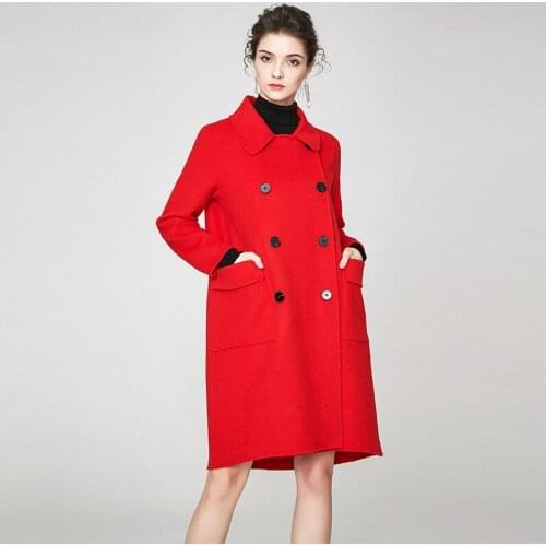 Women s winter coat red Double sided wool cashmere outwear 2019 autumn plus size ladies fashion overcoats loose long free ship