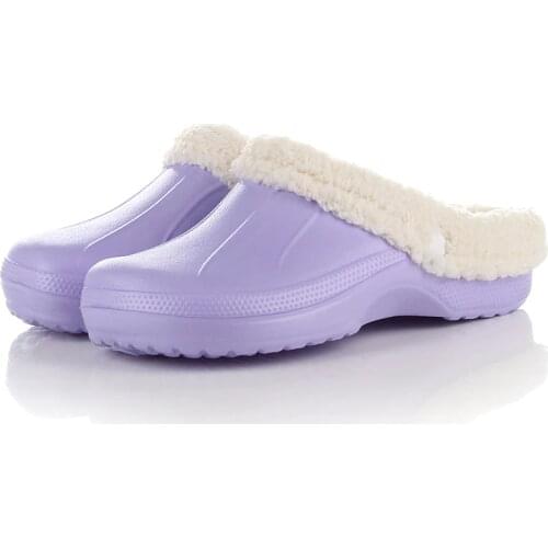 1 Pair Women Eco Slip-on Warm Winter Fur Garden Shoes Clog Indoor Casual Warm Home Slippers EVA Flat Clog Footwear Good Quality