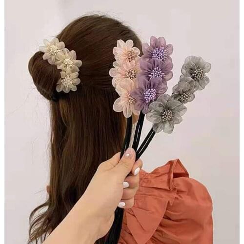 1pc Magic Cute Hair Bun Make Bud Lace Flower Hair Band Twist DIY Hairstyle Tool Synthetic Donut for Women Girl Hair Accessories