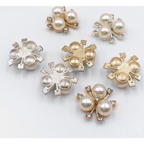 10pcs/set DIY Flower Rhinestones Buttons Alloy Diamante Crystal Bow Decoration For Shoes Pearl Button