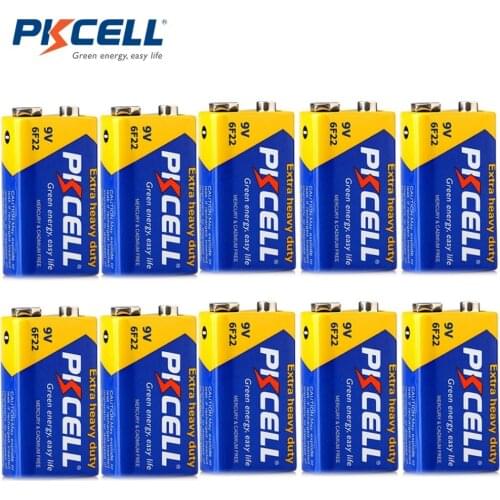 10PCS PKCELL 9v 6F22 Carbon Zinc Super Heavy Duty Batteries thermometer battery 6F22 MN1604 240MIN PP3 9 v Duration Batteries