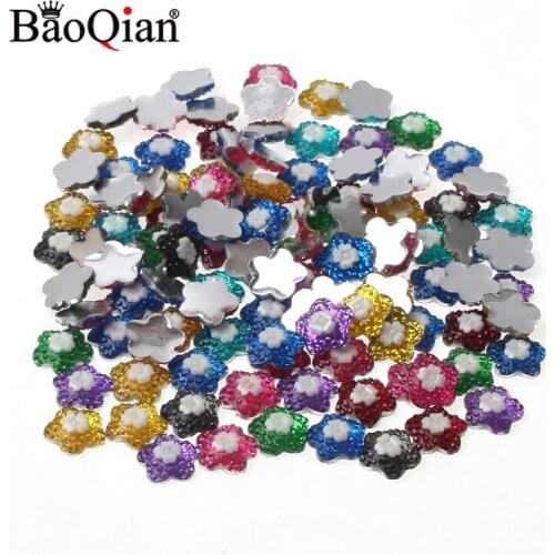 100Pcs 12mm Mixed Flower Bling Shiny Resin Decoration Crafts Flatback Cabochon Scrapbook DIY Embellishments Accessories