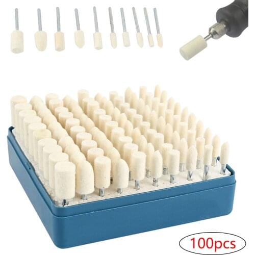 100pc Wool Felt Mandrel Wool Felt Polishing Buffing Round Wheel Grinding Pad 3mm Shank For Dremel Rotary Tool Accessories